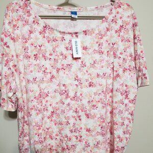 Old Navy Women's basic tee, Large, Floral, Casual, Activewear, Pink, White